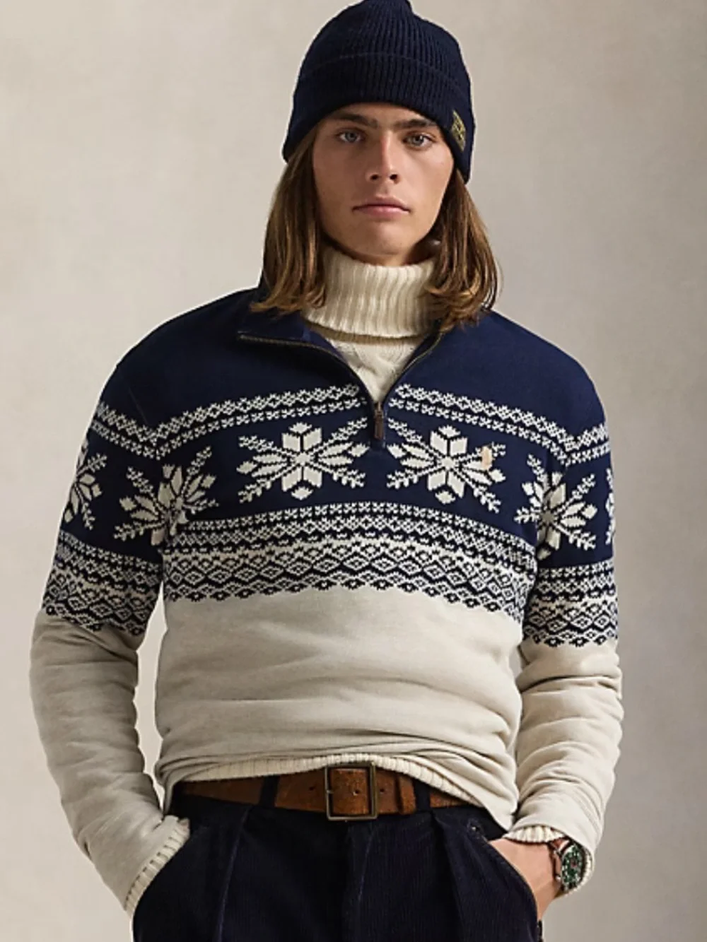 Polo Ralph Lauren || Snowflake Estate Rib Pullover Nordic Pattern Navy Cream M